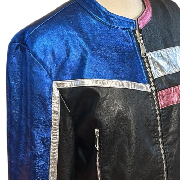Urban Outfitters Snoh Faux Leather Pink, Blue, Silver Metallic Jacket sz Large - Picture 6 of 16